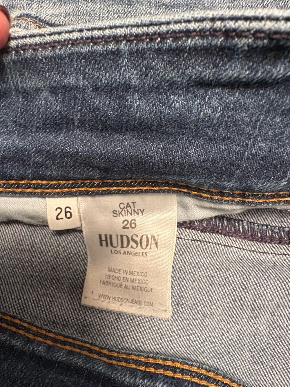 Hudson Jeans Cat Skinny in Dark Blue Denim with Gold Stitching